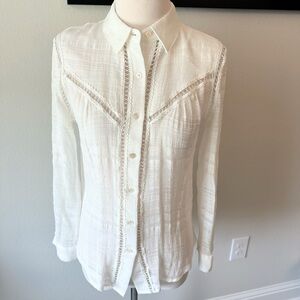 Chelsea & Violet White Button Down Shirt with Lace Detail